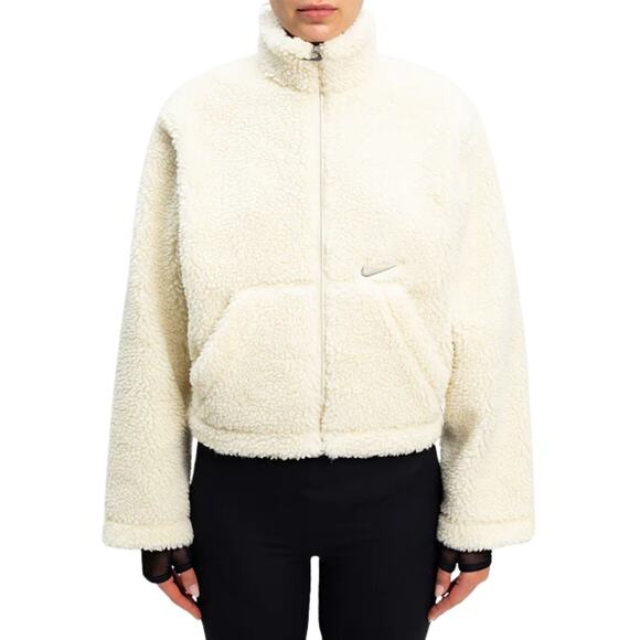 Nike Jacket Womens Small White Logo Sherpa Fleece Stand Collar Stay Warm CU66396 - Picture 1 of 13